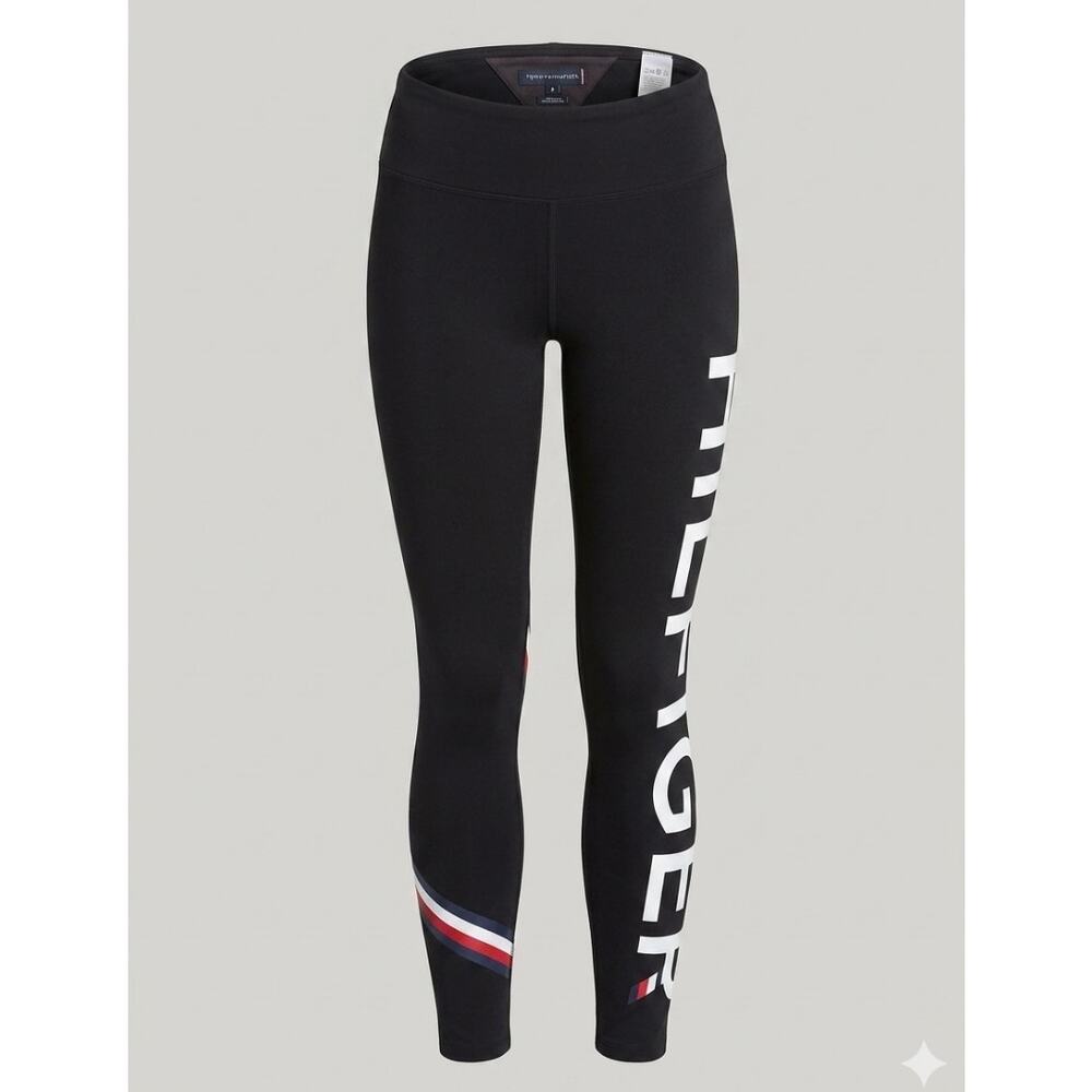 Tommy Hilfiger Sport | Cotton/Spandex Athletic Leggings Logo Prints | Size Large